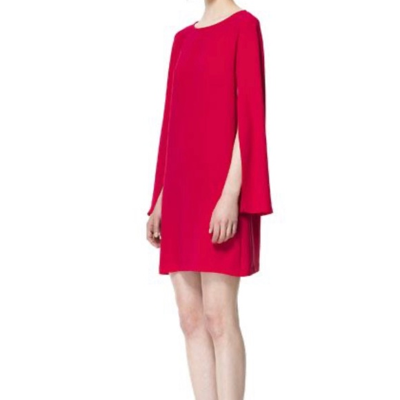 red cape sleeve dress